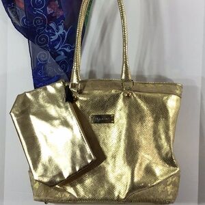 Pulicati metallic gold/calf hair leather tote bag